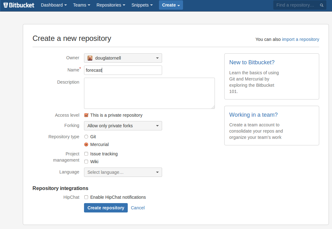 Creating a Repository on Bitbucket (Step 2)